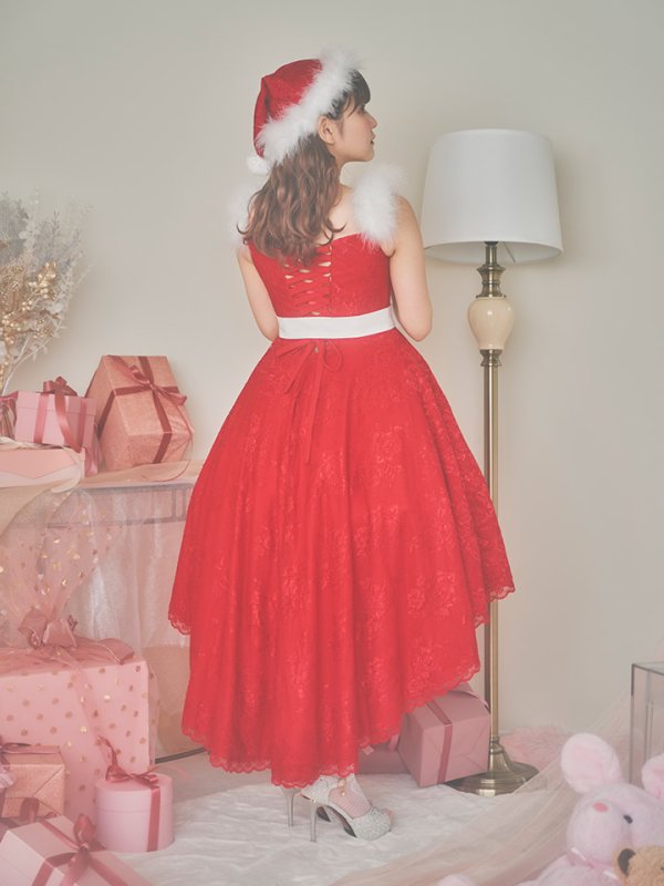 画像10: 【ノベルティ対象】即日発送!総レース/ ファーショルダー/ ショートインロングフレアサンタ【sugar nine サンタコス 5点セット】【S-Lサイズ/2カラー】[YMT] (10)