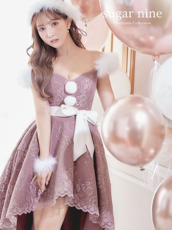 画像3: 【ノベルティ対象】即日発送!総レース/ ファーショルダー/ ショートインロングフレアサンタ【sugar nine サンタコス 5点セット】【S-Lサイズ/2カラー】[YMT] (3)
