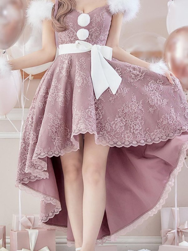 画像4: 【ノベルティ対象】即日発送!総レース/ ファーショルダー/ ショートインロングフレアサンタ【sugar nine サンタコス 5点セット】【S-Lサイズ/2カラー】[YMT] (4)