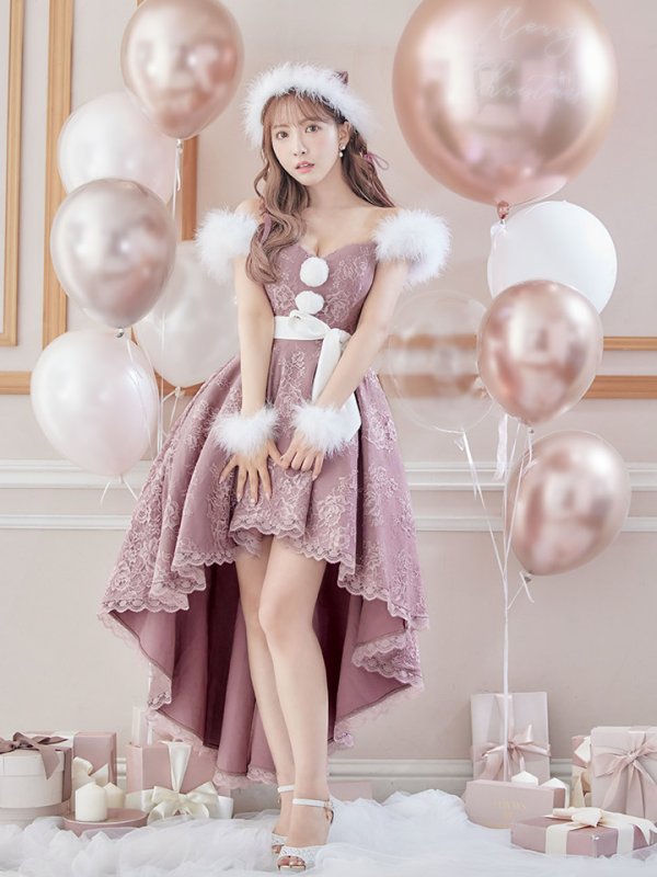 画像5: 【ノベルティ対象】即日発送!総レース/ ファーショルダー/ ショートインロングフレアサンタ【sugar nine サンタコス 5点セット】【S-Lサイズ/2カラー】[YMT] (5)