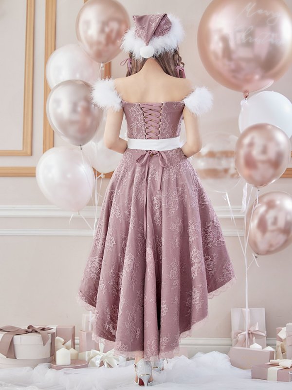 画像6: 【ノベルティ対象】即日発送!総レース/ ファーショルダー/ ショートインロングフレアサンタ【sugar nine サンタコス 5点セット】【S-Lサイズ/2カラー】[YMT] (6)