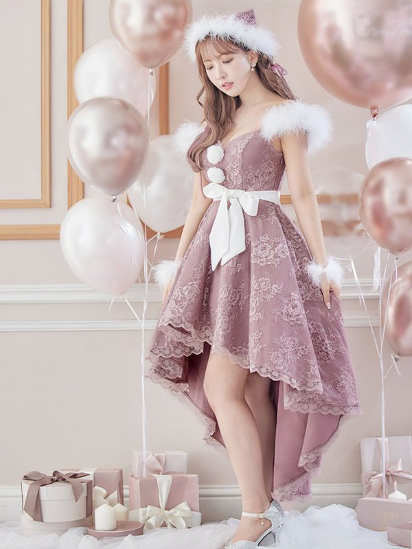 画像7: 【ノベルティ対象】即日発送!総レース/ ファーショルダー/ ショートインロングフレアサンタ【sugar nine サンタコス 5点セット】【S-Lサイズ/2カラー】[YMT] (7)