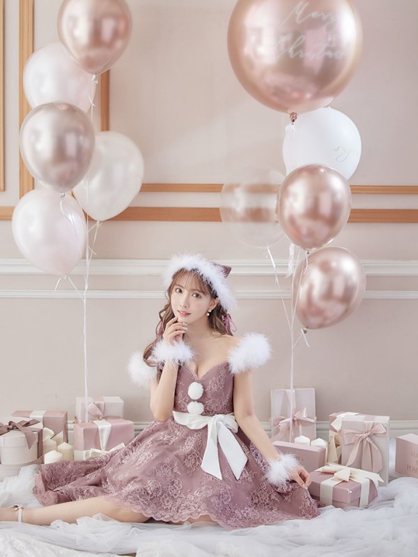 画像8: 【ノベルティ対象】即日発送!総レース/ ファーショルダー/ ショートインロングフレアサンタ【sugar nine サンタコス 5点セット】【S-Lサイズ/2カラー】[YMT] (8)