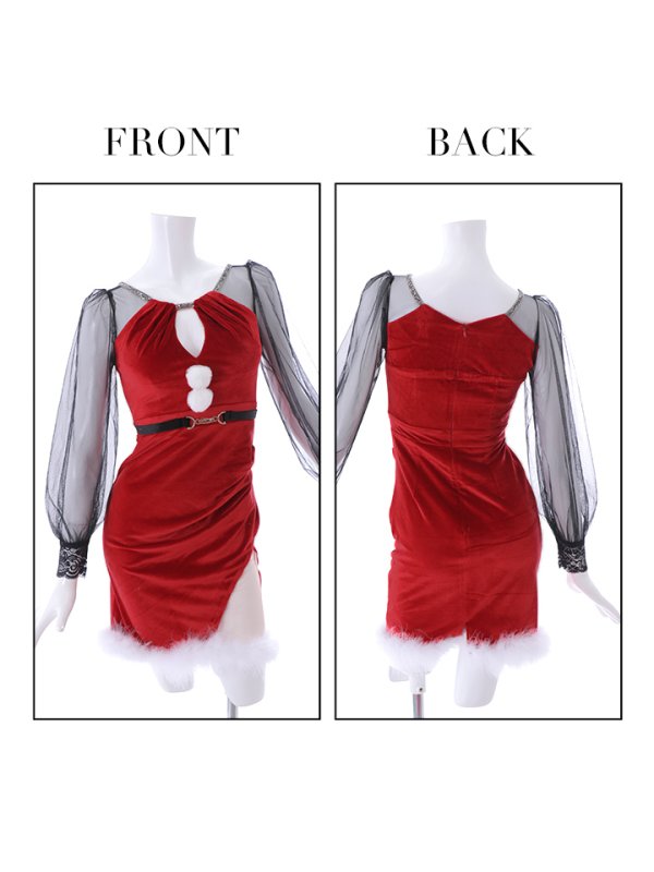 画像10: 【サンタセール！】シアーチュール袖タイトドレスサンタ【sugar nine サンタコス 3点セット】【S-XLサイズ/2カラー】[YMT] (10)