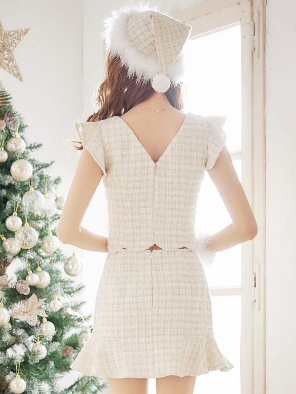 画像6: 【ノベルティ対象】【即日発送】ツイード/ セットアップ/ マーメイドフレアミニドレスサンタ【sugar nine サンタコス 5点セット】【XS-Mサイズ/4カラー】[YMT] (6)