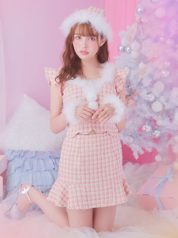画像2: 【ノベルティ対象】【即日発送】ツイード/ セットアップ/ マーメイドフレアミニドレスサンタ【sugar nine サンタコス 5点セット】【XS-Mサイズ/4カラー】[YMT] (2)