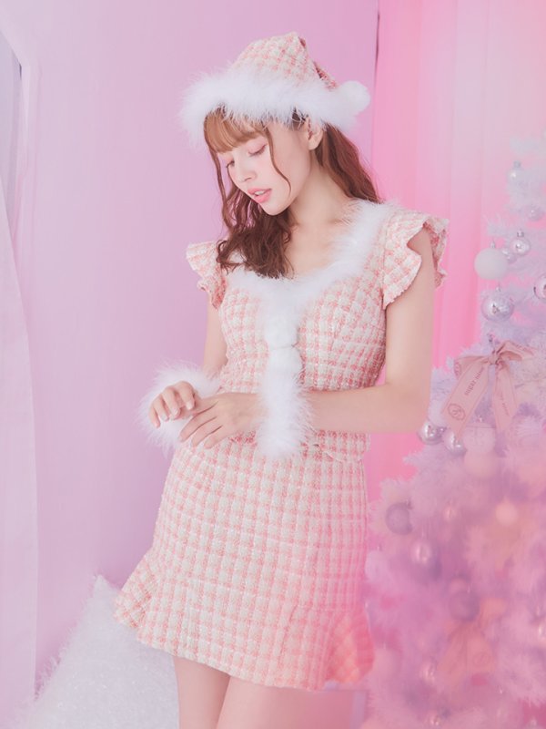 画像4: 【ノベルティ対象】【即日発送】ツイード/ セットアップ/ マーメイドフレアミニドレスサンタ【sugar nine サンタコス 5点セット】【XS-Mサイズ/4カラー】[YMT] (4)