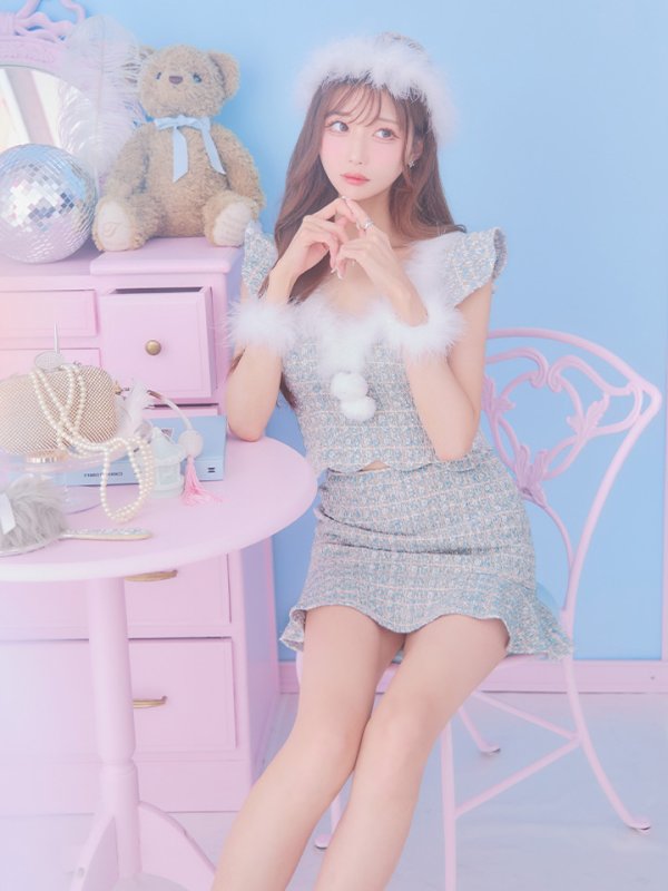 画像8: 【ノベルティ対象】【即日発送】ツイード/ セットアップ/ マーメイドフレアミニドレスサンタ【サンタコス 5点セット】【XS-Mサイズ/4カラー】[YMT] (8)