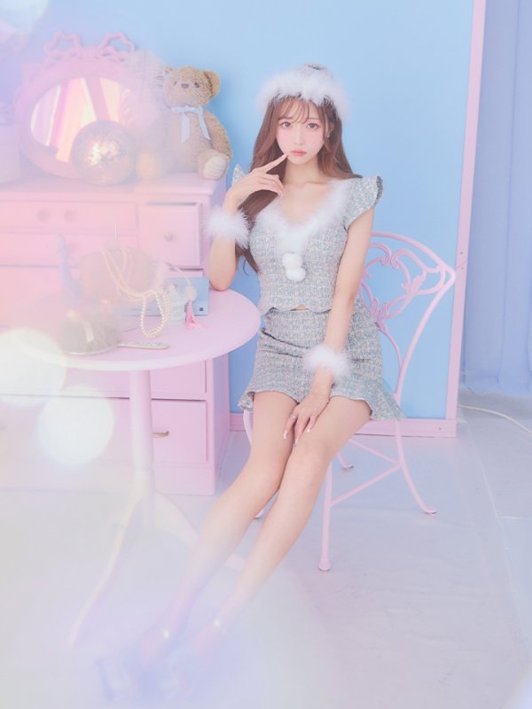 画像12: 【ノベルティ対象】【即日発送】ツイード/ セットアップ/ マーメイドフレアミニドレスサンタ【サンタコス 5点セット】【XS-Mサイズ/4カラー】[YMT] (12)