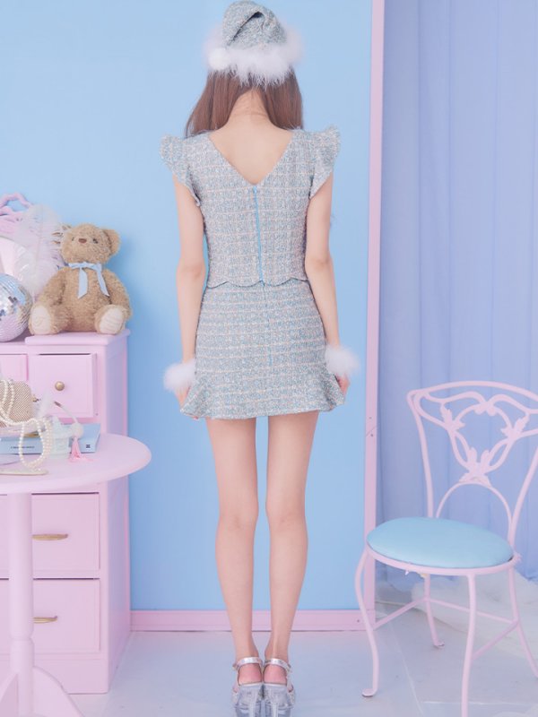 画像15: 【ノベルティ対象】【即日発送】ツイード/ セットアップ/ マーメイドフレアミニドレスサンタ【サンタコス 5点セット】【XS-Mサイズ/4カラー】[YMT] (15)