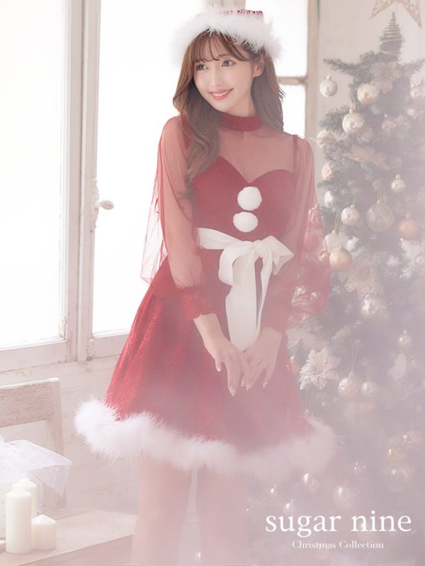 画像2: 【即日発送！】総レースチュールロングスリーブハイネックサンタ【sugar nine サンタコス 4点セット】【XS-XLサイズ/1カラー】[OF04] (2)