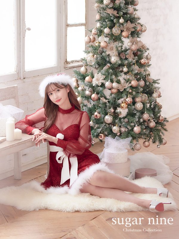 画像3: 【即日発送！】総レースチュールロングスリーブハイネックサンタ【sugar nine サンタコス 4点セット】【XS-XLサイズ/1カラー】[OF04] (3)