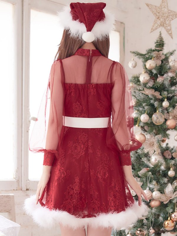 画像7: 【即日発送！】総レースチュールロングスリーブハイネックサンタ【sugar nine サンタコス 4点セット】【XS-XLサイズ/1カラー】[OF04] (7)