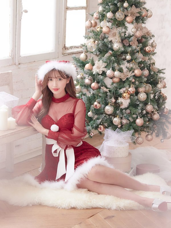 画像8: 【即日発送！】総レースチュールロングスリーブハイネックサンタ【sugar nine サンタコス 4点セット】【XS-XLサイズ/1カラー】[OF04] (8)