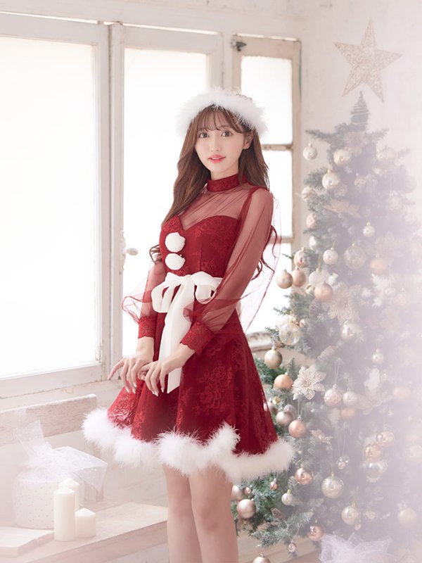 画像9: 【即日発送！】総レースチュールロングスリーブハイネックサンタ【sugar nine サンタコス 4点セット】【XS-XLサイズ/1カラー】[OF04] (9)