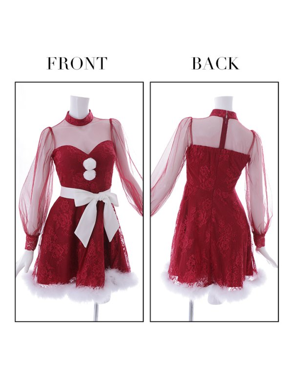 画像10: 【即日発送！】総レースチュールロングスリーブハイネックサンタ【sugar nine サンタコス 4点セット】【XS-XLサイズ/1カラー】[YMT] (10)