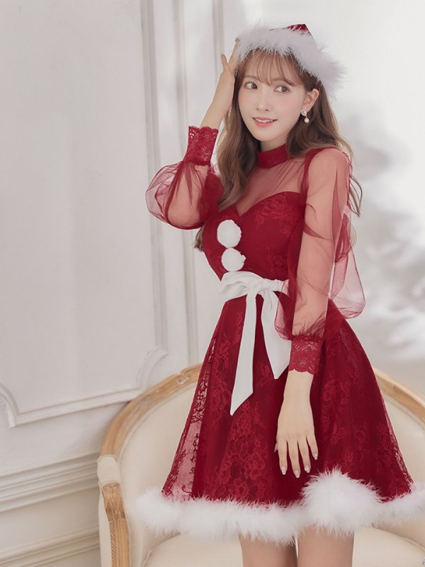 画像9: 【即日発送！】総レースチュールロングスリーブハイネックサンタ【sugar nine サンタコス 4点セット】【XS-XLサイズ/1カラー】[YMT] (9)