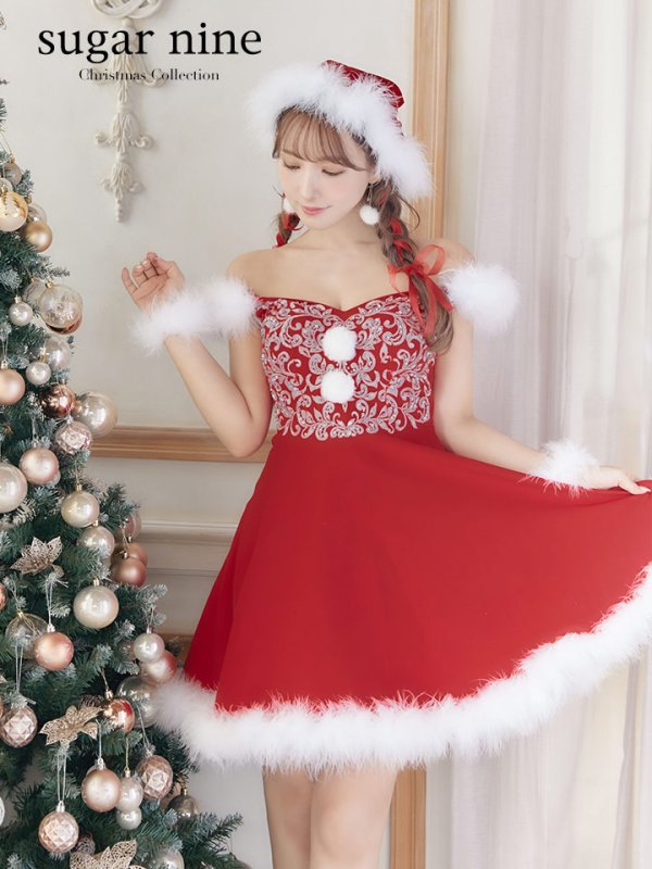 画像2: 【サンタセール！】高級ライン☆ゴージャスビジュー刺繍フレアサンタ【sugar nine サンタコス 4点セット】【S-Mサイズ/1カラー】[YMT] (2)