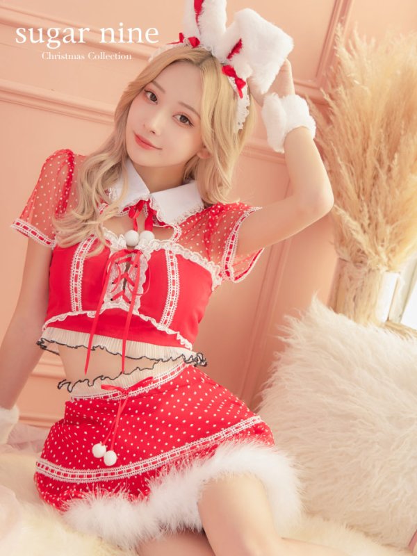 画像2: 【サンタセール！】ドットチュール/ バニー/ セットアップサンタ（SS088YN-Socks）【sugar nine サンタコス 5点セット】【XS-Lサイズ/1カラー】[YMT] (2)