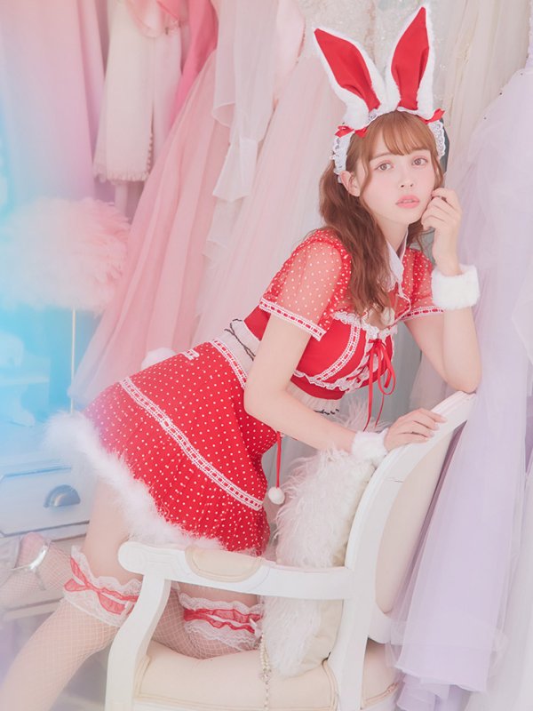 画像2: 【サンタセール！】ドットチュール/ バニー/ セットアップサンタ（SS088YN-Socks）【sugar nine サンタコス 5点セット】【XS-Lサイズ/1カラー】[OF04] (2)