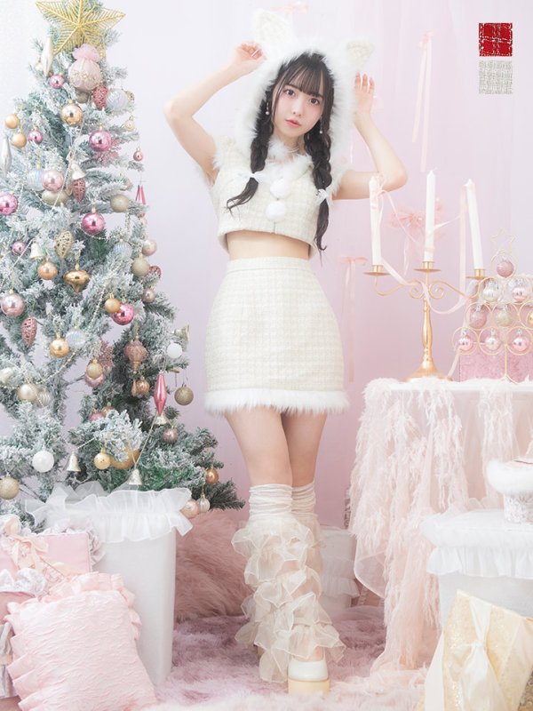 画像3: 【即日発送！】【サンタコス 5点セット】【XS-XLサイズ/2カラー】ツイードチェックバニーサンタコスプレ[YMT] (3)