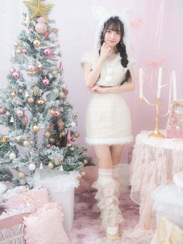 画像6: 【即日発送！】【サンタコス 5点セット】【XS-XLサイズ/2カラー】ツイードチェックバニーサンタコスプレ[YMT] (6)