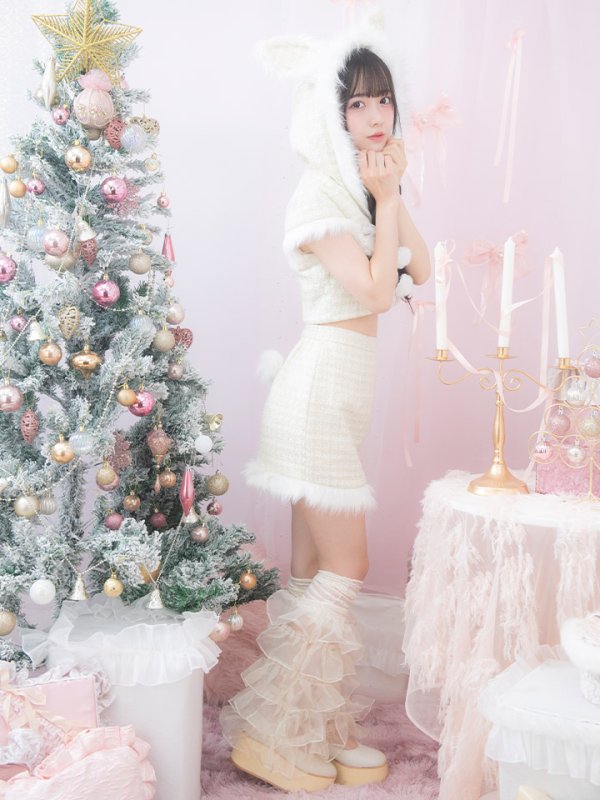 画像9: 【即日発送！】【サンタコス 5点セット】【XS-XLサイズ/2カラー】ツイードチェックバニーサンタコスプレ[YMT] (9)