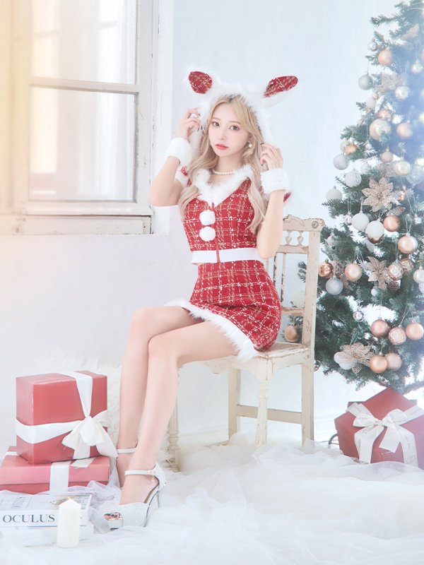画像21: 【即日発送！】【サンタコス5点セット】【XS-XLサイズ/2カラー】ツイードチェックバニーサンタコスプレ[YMT] (21)