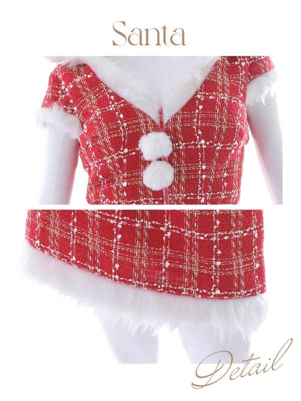 画像44: 【即日発送！】【サンタコス5点セット】【XS-XLサイズ/2カラー】ツイードチェックバニーサンタコスプレ[YMT] (44)