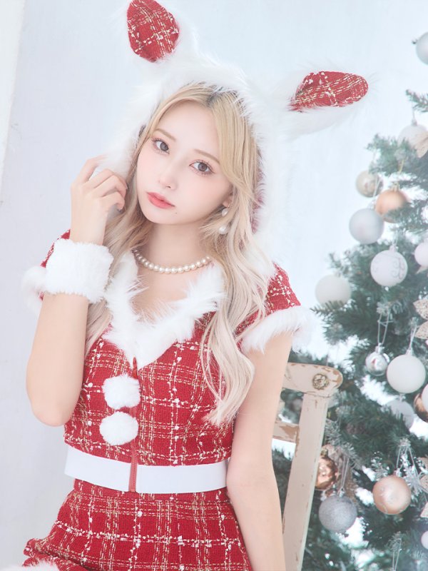 画像22: 【即日発送！】【サンタコス5点セット】【XS-XLサイズ/2カラー】ツイードチェックバニーサンタコスプレ[YMT] (22)