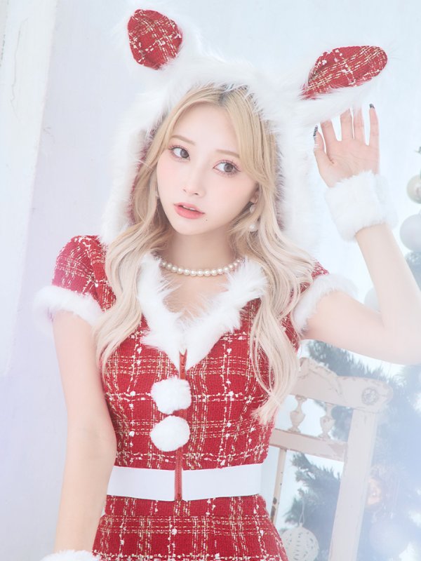 画像31: 【即日発送！】【サンタコス5点セット】【XS-XLサイズ/2カラー】ツイードチェックバニーサンタコスプレ[YMT] (31)