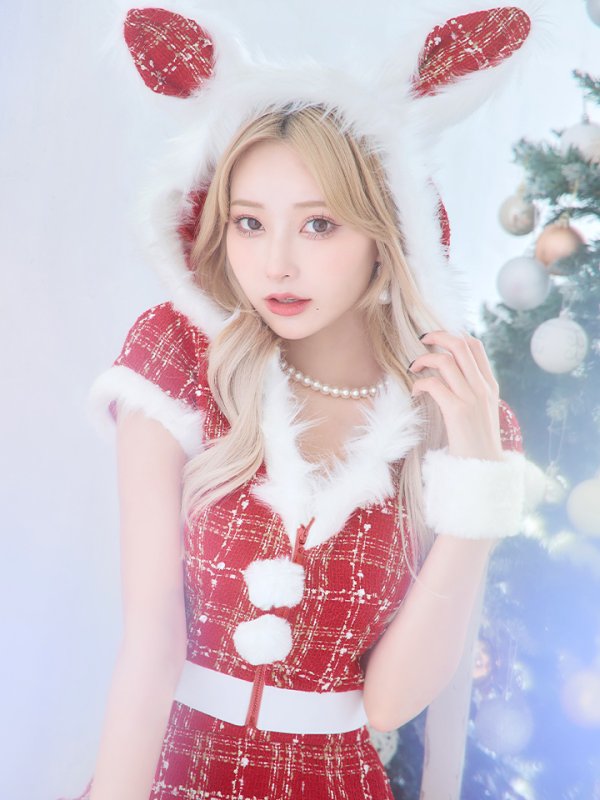 画像33: 【即日発送！】【サンタコス5点セット】【XS-XLサイズ/2カラー】ツイードチェックバニーサンタコスプレ[YMT] (33)