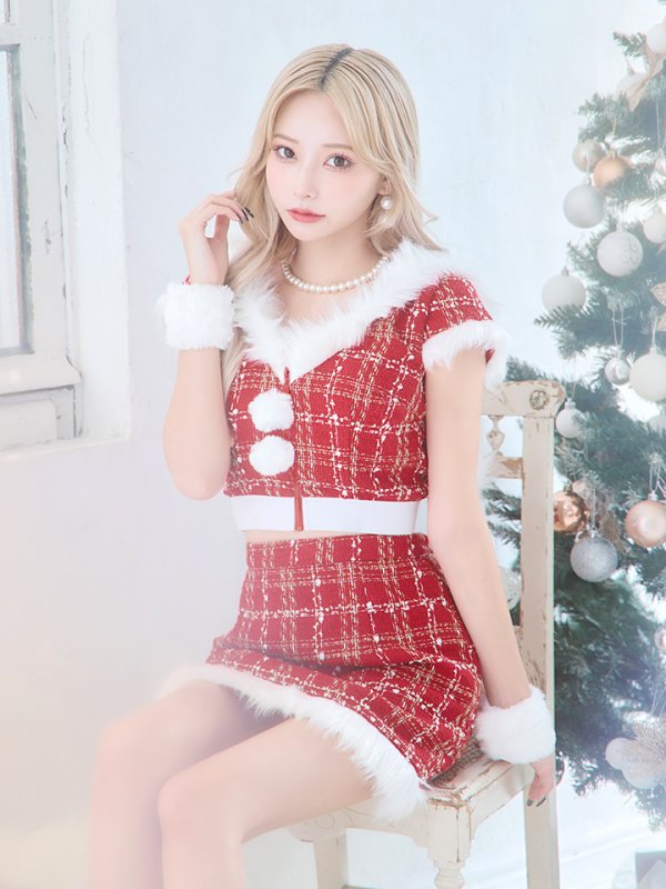 画像35: 【即日発送！】【サンタコス5点セット】【XS-XLサイズ/2カラー】ツイードチェックバニーサンタコスプレ[YMT] (35)