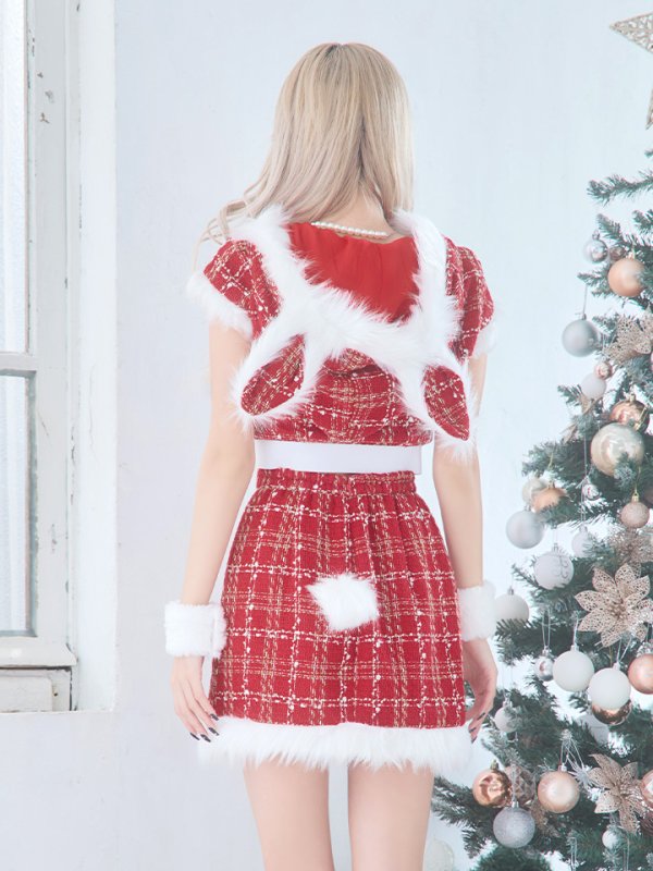 画像36: 【即日発送！】【サンタコス5点セット】【XS-XLサイズ/2カラー】ツイードチェックバニーサンタコスプレ[YMT] (36)