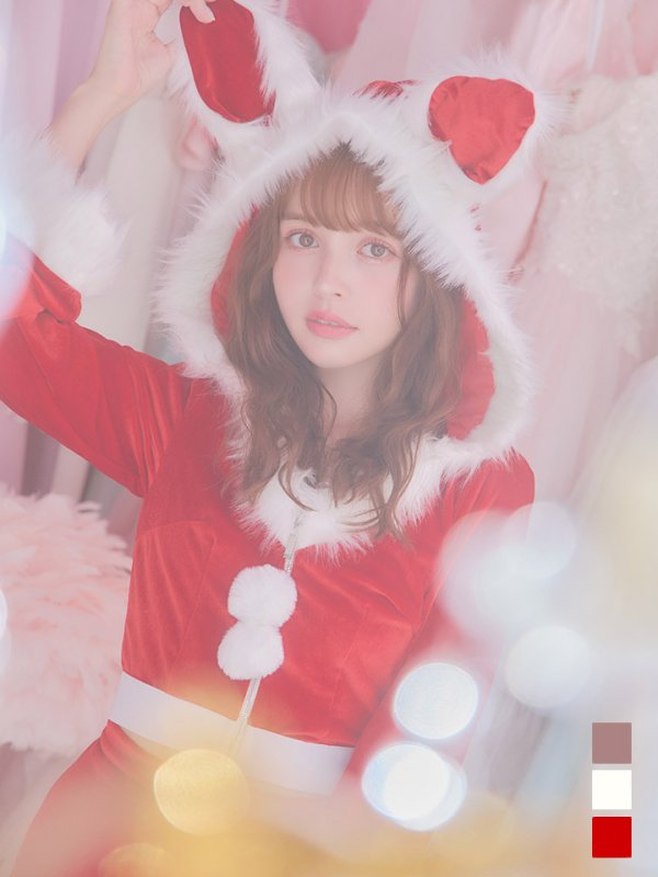 画像2: 【即日発送！】【サンタコス 4点セット】【S-Lサイズ/3カラー】セットアップバニーサンタコスプレ[YMT] (2)