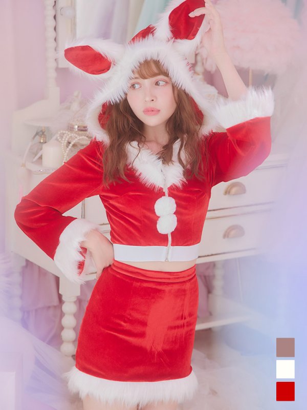 画像2: 【即日発送！】【サンタコス 4点セット】【S-Lサイズ/3カラー】セットアップバニーサンタコスプレ[OF04] (2)