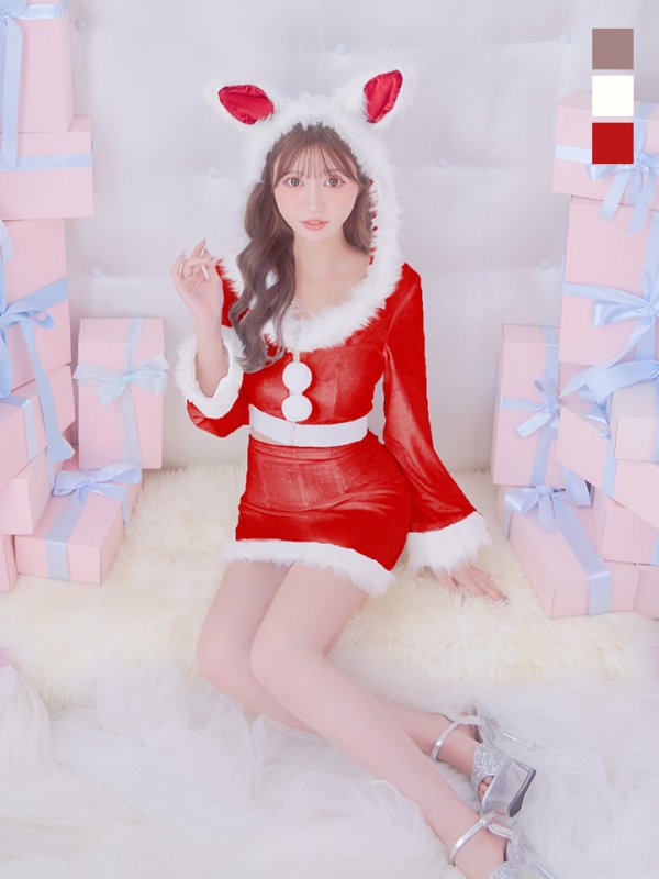 画像1: 【即日発送！】【サンタコス 4点セット】【S-Lサイズ/3カラー】セットアップバニーサンタコスプレ[OF04] (1)