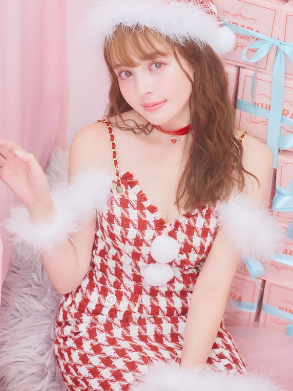 画像3: 【サンタSALE!!】【サンタコス5点セット】【S-XLサイズ/1カラー】千鳥柄ツイードキャミドレスサンタコスプレ[OF04] (3)
