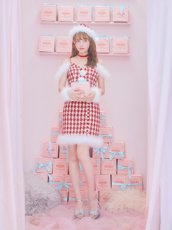 画像5: 【サンタSALE!!】【サンタコス5点セット】【S-XLサイズ/1カラー】千鳥柄ツイードキャミドレスサンタコスプレ[OF04] (5)