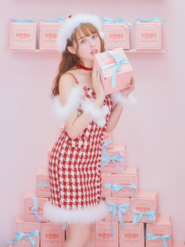 画像14: 【サンタSALE!!】【サンタコス5点セット】【S-XLサイズ/1カラー】千鳥柄ツイードキャミドレスサンタコスプレ[OF04] (14)