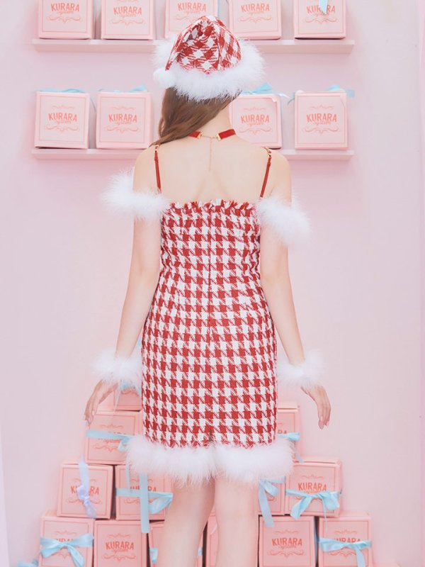 画像15: 【サンタSALE!!】【サンタコス5点セット】【S-XLサイズ/1カラー】千鳥柄ツイードキャミドレスサンタコスプレ[OF04] (15)