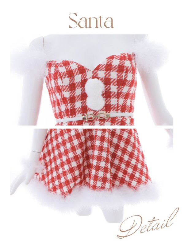 画像22: 【サンタセール！】【サンタコス 5点セット】【XS-Lサイズ/1カラー】ギンガムチェック セットアップフレアサンタコスプレ[YMT] (22)