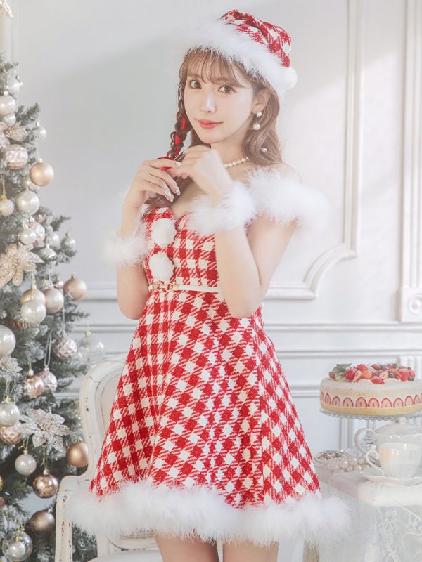 画像15: 【サンタセール！】【サンタコス 5点セット】【XS-Lサイズ/1カラー】ギンガムチェック セットアップフレアサンタコスプレ[YMT] (15)