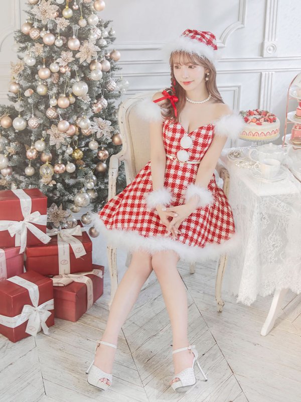 画像10: 【サンタセール！】【サンタコス 5点セット】【XS-Lサイズ/1カラー】ギンガムチェック セットアップフレアサンタコスプレ[YMT] (10)