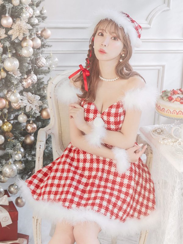 画像13: 【サンタセール！】【サンタコス 5点セット】【XS-Lサイズ/1カラー】ギンガムチェック セットアップフレアサンタコスプレ[YMT] (13)