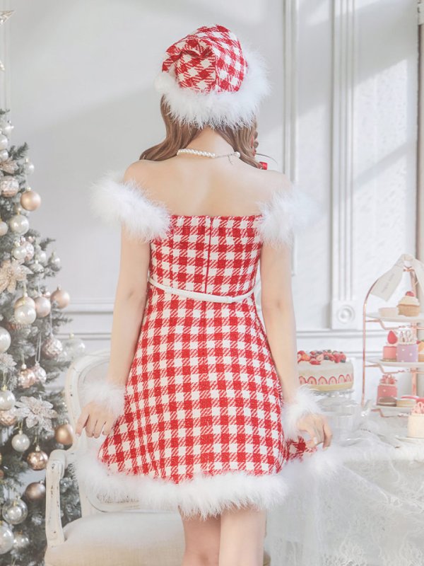画像18: 【サンタセール！】【サンタコス 5点セット】【XS-Lサイズ/1カラー】ギンガムチェック セットアップフレアサンタコスプレ[YMT] (18)