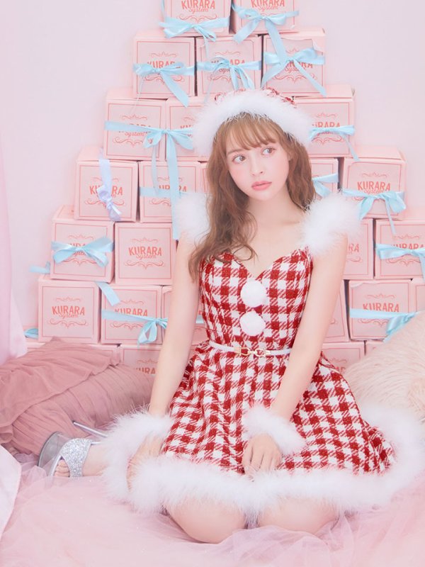 画像7: 【サンタSALE!!】【サンタコス 5点セット】【XS-Lサイズ/1カラー】ギンガムチェック セットアップフレアサンタコスプレ[OF04] (7)