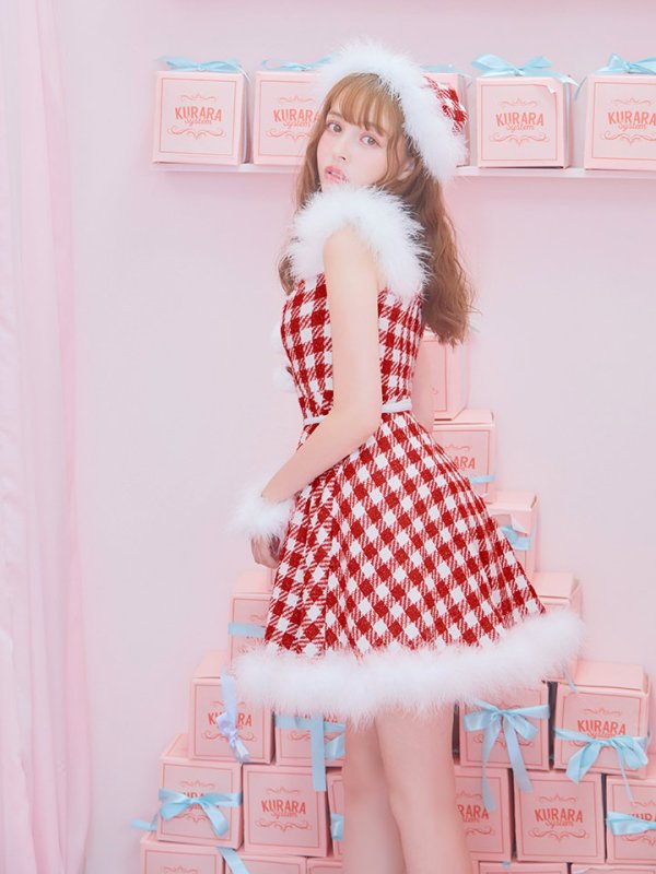 画像11: 【サンタSALE!!】【サンタコス 5点セット】【XS-Lサイズ/1カラー】ギンガムチェック セットアップフレアサンタコスプレ[OF04] (11)