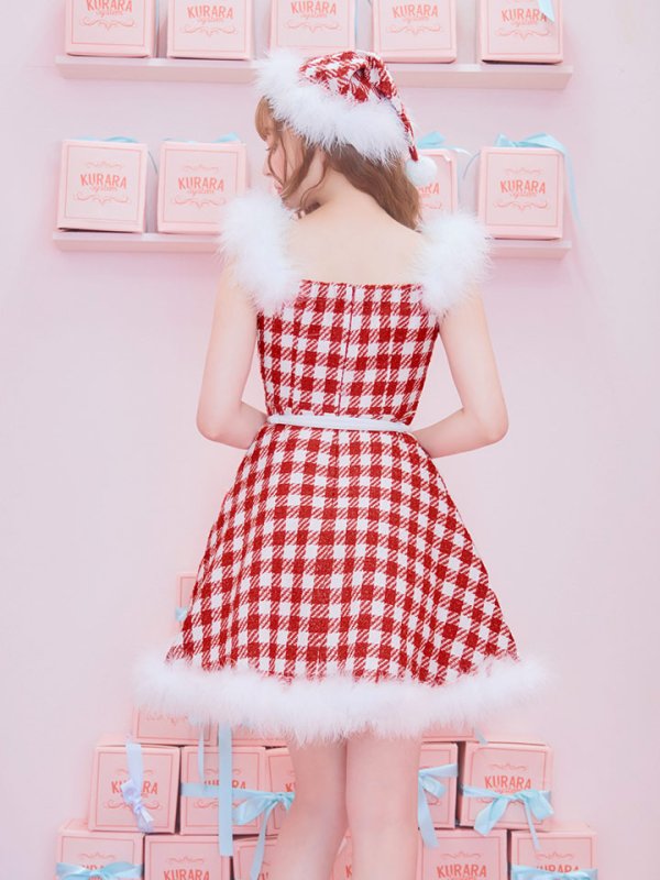 画像15: 【サンタSALE!!】【サンタコス 5点セット】【XS-Lサイズ/1カラー】ギンガムチェック セットアップフレアサンタコスプレ[OF04] (15)