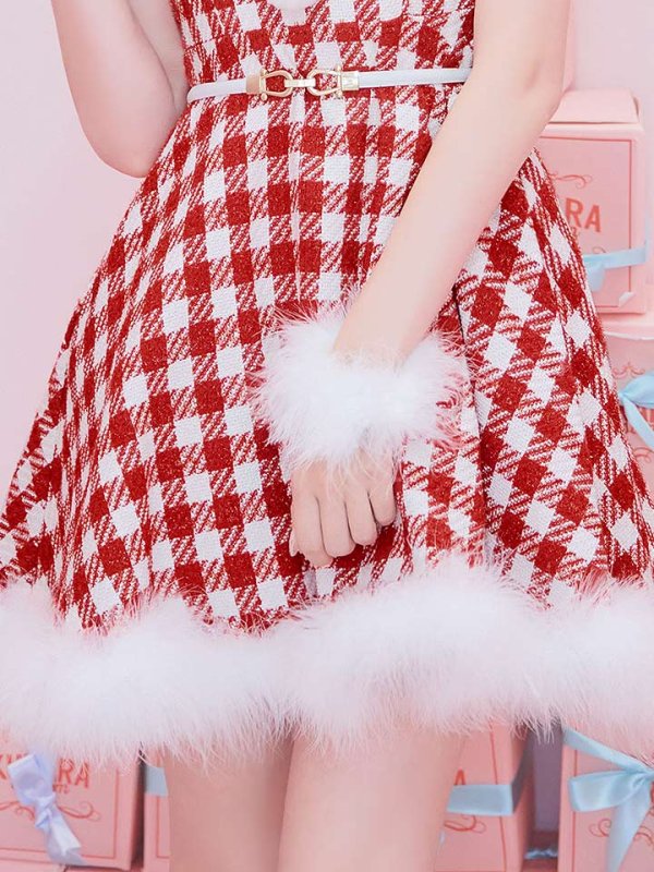画像17: 【サンタSALE!!】【サンタコス 5点セット】【XS-Lサイズ/1カラー】ギンガムチェック セットアップフレアサンタコスプレ[OF04] (17)